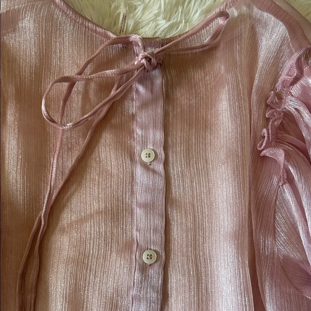 Free People Freya frost top Sheer Blush Pink Long-Sleeve Peasant Top - Picture 9 of 11